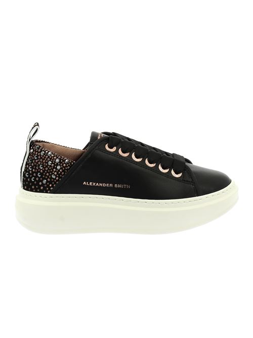 Wembley Woman sneakers da donna in pelle nera con tallone brillantinato ALEXANDER SMITH | WYW0506BLK
